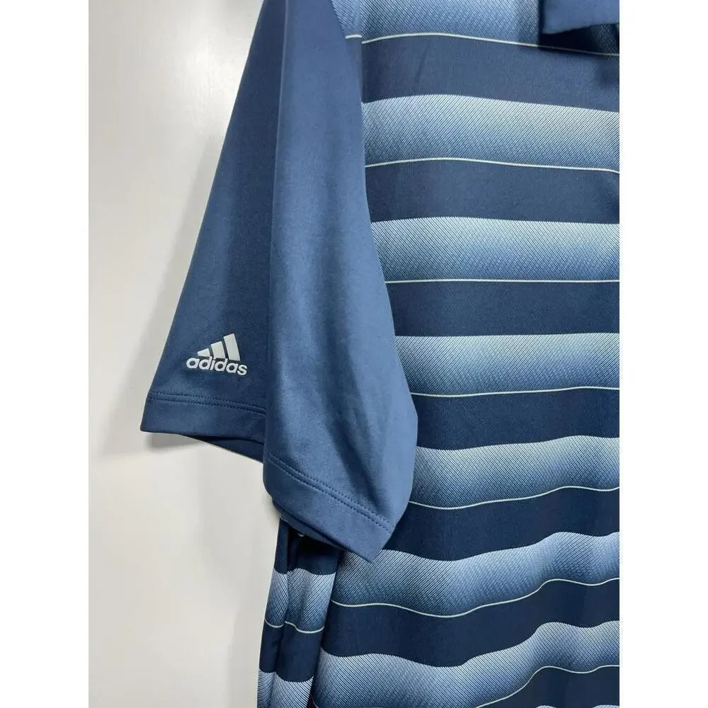 Adidas Golf Polo Shirt Men’s Large Performance Blue Stripe Lightweight